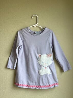 The Bailey Boys Toddler Girls Lavender White Cat Applique Ric Rac Trim Dress 4T